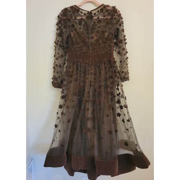 NWOT Mac Duggal Long Sleeve Fit & Flare Velvet Embellished Dress Coffee 4 - Picture 5 of 7